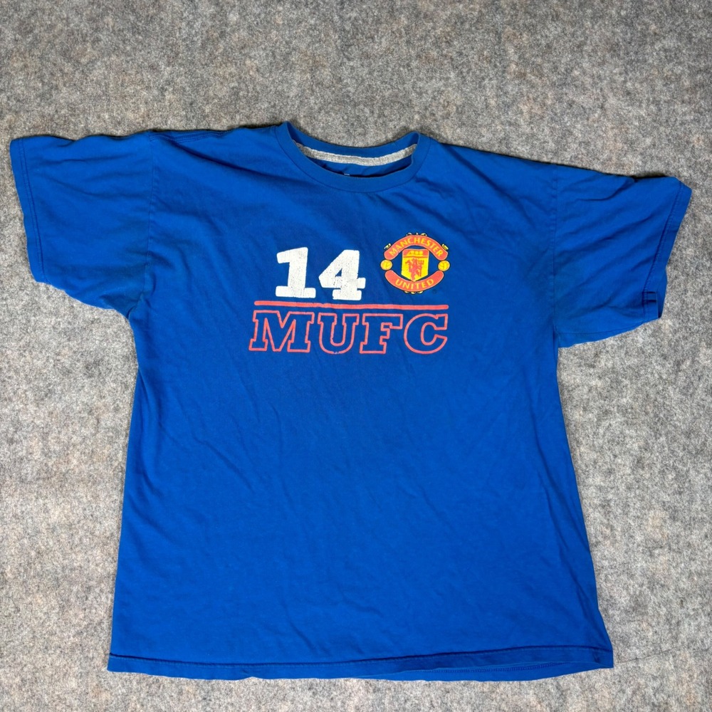 Manchester United T-Shirt Mens L Blue Fair MUFC 14 Graphic Soccer Tee